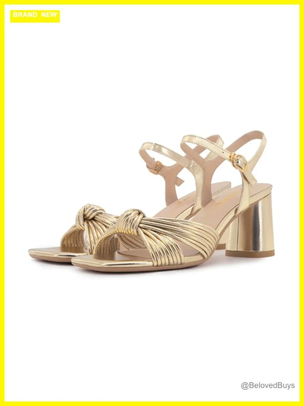 Women's Heeled Sandals Chunky Block Heel Strappy Metallic Braided Knot Square